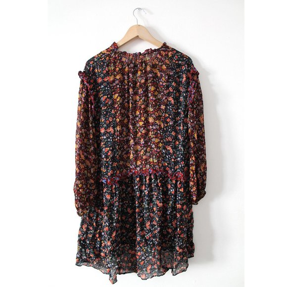 Anthropologie Helene Tunic Dress / Small / Black Floral Sheer Flowy - Picture 5 of 10